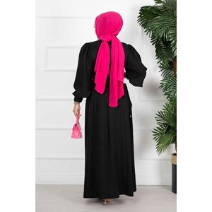 Custom Designed Black Linen Hijab <b>Abaya</b> Dress with Side Ties Modest Muslim Evening Wear for Winter in Sizes XS 6XL XXL - Product Image 2