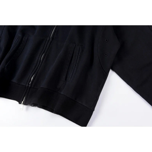 Sweat-shirt à capuche semi-ouvert à fermeture éclair avant et arrière Sweats à capuche décontractés à manches longues noirs et blancs avec poches pour hommes - Product Image 3