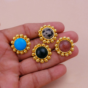 ต่างหูสตั๊ดพลอยเทอร์ควอยส์ December birthstone ชุบทองการตั้งค่า COLLET PUSH back เครื่องประดับอินเทรนด์ขายส่ง - Product Image 6