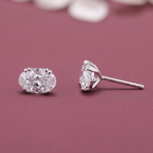 IGI Certified Lab Grown Diamond Oval Stud <b>Earrings</b> 18K White / Yellow & Rose Gold Solitaire Oval Cut Diamond <b>Earrings</b> - Product Image 4