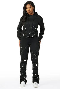 Service OEM top ventes, pantalon empilé à impression d'encre éclaboussante, survêtement pour femmes, survêtement, ensemble deux pièces, rue des fabricants de sweat à capuche - Product Image 5