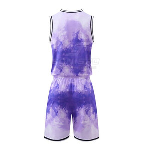 Conjunto de Uniforme de Baloncesto SONISPO con Estampado Digital en Degradado para Camiseta sin Mangas Blanca y Pantalones Cortos con Cintura Elástica, Unisex, para Adultos, Verano - Product Image 3
