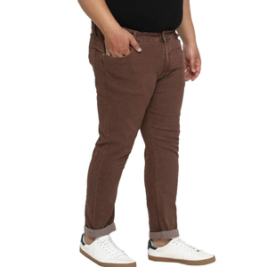 กางเกงยีนส์สไตล์ใหม่ของผู้ชายกางเกงยีนส์ขาดกางเกงยีนส์ขายาวสำหรับผู้ชายกางเกงยีนส์ผ้าเดนิมโอเวอร์ไซส์ย้อมสีน้ำตาลสั่งทำได้ตามต้องการ - Product Image 4