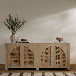 Lauren Modern <b>Sideboard</b> with Solid Teak Wood and Woven Rattan Doors Natural Finish Adjustable Height Living Room & Hotel Use - Product Image 1
