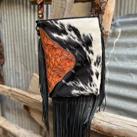 Sac à main de luxe pour femme en cuir, forme selle, style western vintage, broderie, pompon, plumes, fermeture éclair - Vente chaude