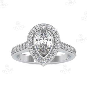 Bague de fiançailles en or 14 carats VVS Lab Diamond Solitaire en forme de poire avec de l'or 18 carats pour les fêtes - Product Image 1