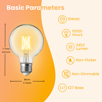 Ampoule à filament LED vintage G80 ultra-lumineuse 220V, prix d'usine, 15W 2452LM, corps en verre E27 pour suspension résidentielle CE