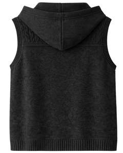 Manufacturer Custom Men <b>Black</b> Hooded Sleeveless Cable <b>Knit</b> <b>Vest</b> Wool Acrylic Blend Full Zip Winter Casual Sweater With Pockets - Product Image 2