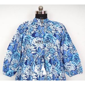 Hạnh Phúc Nữ Hoàng Của Phụ Nữ Mùa Hè Bông Ăn Mặc Giản Dị Bohemian Phong Cách Hoa In Dài Tay Áo Ruched Nút Mô hình Có Thể Giặt - Product Image 5