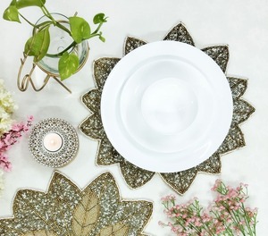 Handmade beaded <b>placemat</b> tablemat inch burgundy <b>red</b> bead charger plate - Product Image 5