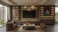 Ensemble de canapés capitonnés vert olive classiques européens sur mesure avec structure en bois et table basse en marbre pour villa et salon d'hôtel