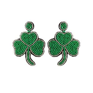 Pendientes de sombrero del Día de San Patricio Sombrero bordado Pendientes de sombrero de trébol de la India Pendientes hechos a mano para mujeres y niñas - Product Image 3