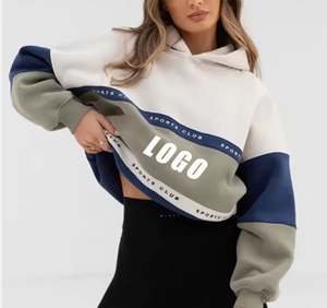 Sudadera con capucha de manga larga de algodón puro para mujer, Tops cortos cómodos de estilo diario con ajuste relajado y logotipo frontal para el invierno - Product Image 4