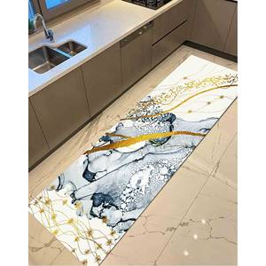 Alfombra de Lujo con Estampado de Mármol Gris para Decoración de Dormitorio y Cocina, Alfombra Delgada No Tejida - Product Image 1