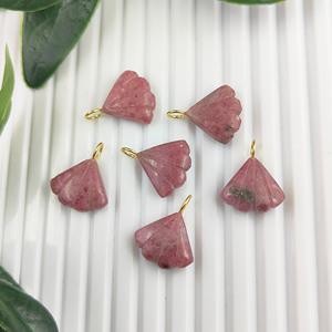 Rose Rhodonite Éventail Sculpture 5mm Boucle Pendentif Or Vermeil Pierres Précieuses Bijoux Grossiste pour Collier et Boucles D'oreilles Faire Cadeau - Product Image 1