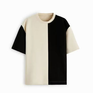 Sweat-shirt à col rond en molleton français de haute qualité, taille plus, personnalisé pour hommes, 100% coton, épaules tombantes, surdimensionné, patchwork, t-shirt - Product Image 5