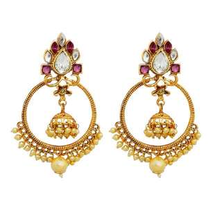 Kriaa <b>Fine</b> <b>Cuff</b> <b>Earrings</b> Gold Plated with Austrian Stone Dangler 1313014D - Product Image 1