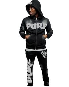 Chándales con estampado acampanado apilado desgastado con lavado ácido y bordado de logotipo personalizado de invierno para hombre 100% algodón - Product Image 2