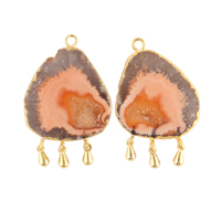 Paire de connecteurs en géode d'agate naturelle pour la fabrication de boucles d'oreilles, plaqué or 18 carats, pendentif délicat, fournitures de bijoux