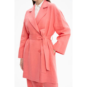 Ladies Reversible Linen Bomber <b>Jacket</b> with Belt Solid Short Coat for Spring - Product Image 5