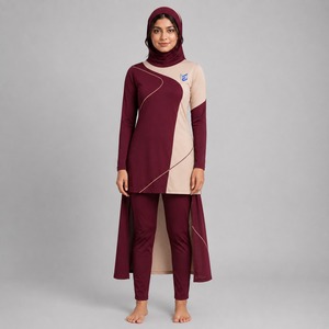 Durable Women's 4 Piece Modest Casual <b>Burkini</b> Set Full Coverage Muslim <b>Swimwear</b> Quick Dry Breathable Custom Logo Wholesale - Product Image 6
