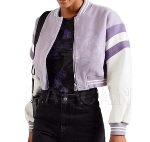 Chaquetas con letras de cuero de piel de oveja recortadas para mujer personalizables 2024 parches bordados transpirables con forro de lana Pakistán - Product Image 2