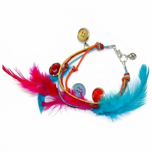 Bracelet en plumes style bohème avec boutons et plumes colorés, bijoux de style unisexe - Product Image 1