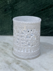 Support de stylo en marbre blanc fait main Royal Stone, support en acier inoxydable blanc brillant pour bureau, table, tiroirs, maison, bureau, salon - Product Image 2