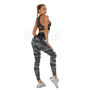 Vêtements de sport personnalisés avec logo, vêtements de fitness pour femmes, taille mi-haute, ensemble de yoga deux pièces, soutien-gorge et leggings, uni, 100% coton respirant - Product Image 2
