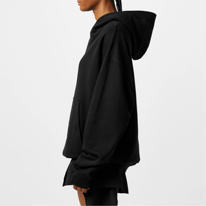 Sweat-shirt à capuche en molleton de coton long décontracté pour femmes, sans couture, pour le yoga et le fitness - Product Image 5