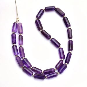 Perles de tube facettées en améthyste AAA 4x10mm-5x12mm, améthyste africaine naturelle, pierre semi-précieuse, perles cylindriques pour bijoux - Product Image 1