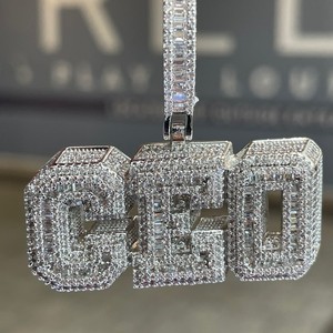 Collar con Colgante de Letra y Nombre en Oro Blanco de Primera Calidad con Micro Pavé de Circonitas, Joyería Hip Hop, Parte Trasera Sólida, Estilo Urbano - Product Image 2