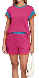 Conjunto corto personalizado Ropa de fitness Conjuntos cortos de dos piezas para mujeres Trajes Conjunto corto de motorista de manga corta sólida - Product Image 3