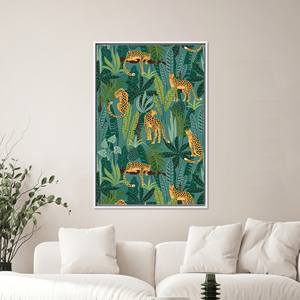 Décoration bohème élégante : toile imprimée sur le thème de la jungle et du tigre, toile encadrée blanche. - Product Image 1