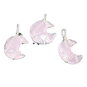 Collar de cristal curativo con piedras preciosas naturales, colgante de alambre hecho a mano con piedras preciosas curativas, Ópalo rosa, luna - Product Image 2