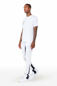 กางเกงสเวตเตอร์เอวยางยืดผ้าฝรั่งเศสสำหรับผู้ชายชุดสตรีทสีเปลวไฟสีขาวและกลางเอวสไตล์สแต็ก - Product Image 4