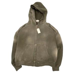 American Vintage Men's <b>Hoodie</b> Winter and Autumn Style Boxy Retro Casual Design with Zipper Closure and Rhinestone <b>Sand</b> Washed - Product Image 2