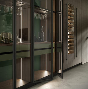 Juego de Muebles de Cocina de Estilo Italiano Moderno y Lujoso, Diseño Minimalista con Puertas de Vidrio y Chapa de Madera Oscura, Diseños Modulares de Isla de Cocina para Villa - Product Image 5
