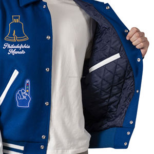 Veste universitaire unisexe américaine, corps en laine standard, manches en simili cuir, patchwork, patchs rétro, broderies personnalisées, coupe-vent - Product Image 6