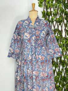 Robe kimono bohème en coton imprimé à la main, motif floral, décontractée pour femmes - Product Image 3