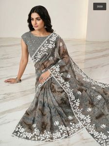 Dupatta Banarasi pour femmes en rayonne, tenue ethnique indienne pour les fêtes d'été, style pakistanais, ensemble de sari/sari/shari, gaufré, séchage rapide, vintage - Product Image 2