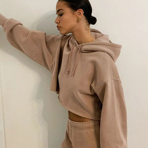 Vente en gros sur mesure 80% coton 20% doublure en polaire polyester couleur personnalisée Script sweat à capuche court pour femme - Product Image 2