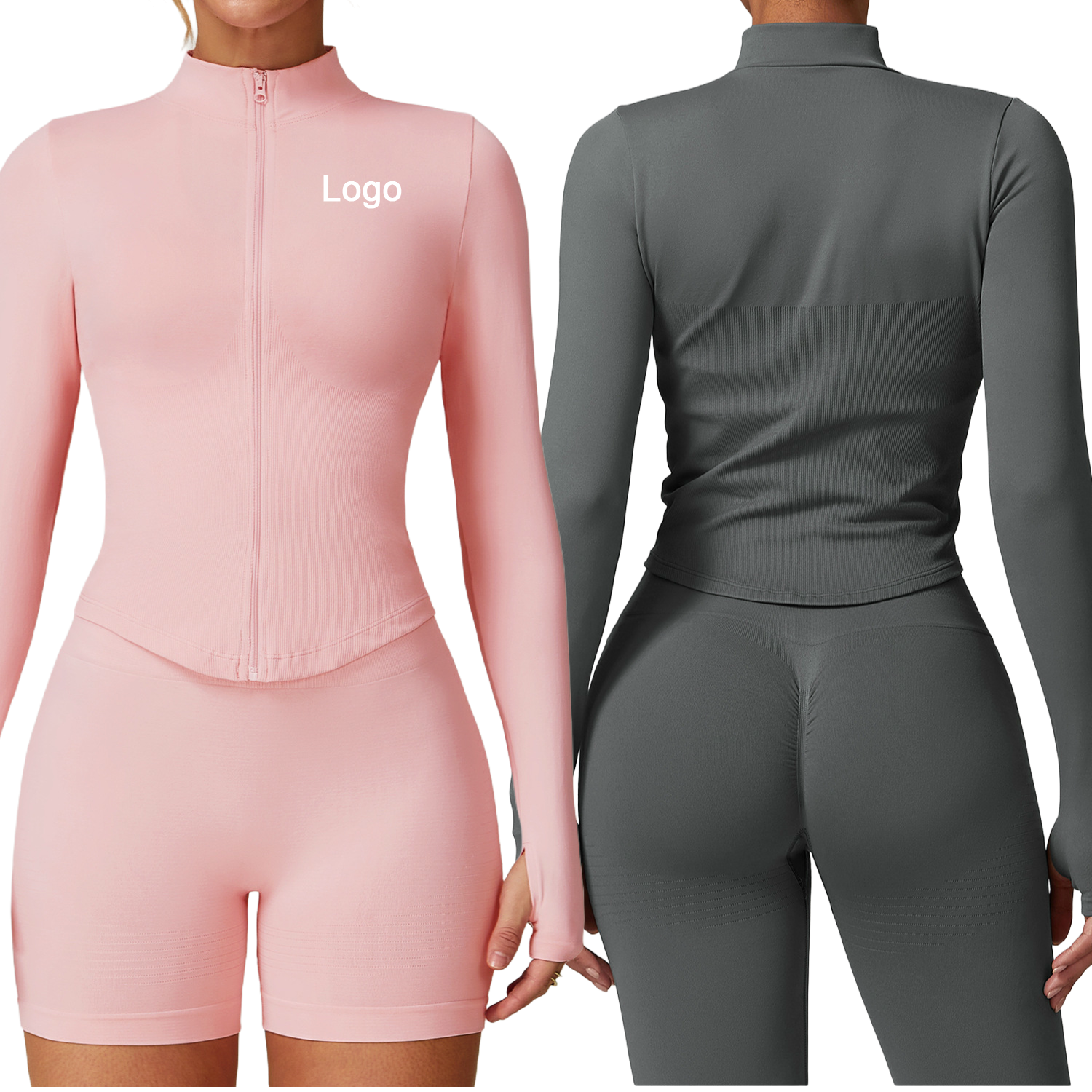 Seamless Standing Collar Zipper Long Sleeve Yoga Jacket Women Tight Fast Drying Yoga Clothing Outdoor Fitness Sports Tops