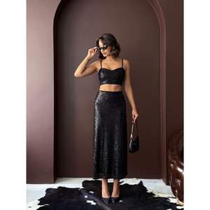 Jupe longue noire à paillettes pour femme Topshow - Product Image 4