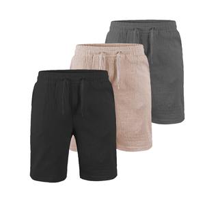 Pantalones cortos de lino y algodón para hombre, pantalones cortos deportivos de cinco puntos, transpirables, sencillos, pantalones cortos informales finos de verano, pantalones elásticos de Color sólido - Product Image 1