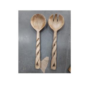 Juego de cubiertos hechos a mano de madera de mango con esmalte brillante para hotel a bajo costo Juegos de cubiertos de ensalada de tamaño y forma personalizados para artesanía - Product Image 4