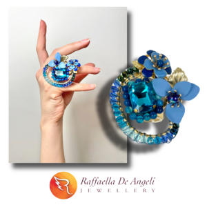 Anillo Chic Azul, Artesanía Italiana, Único, Hecho en Italia, Latón con Rodio, Bisel de Flor, Casual/Deportivo, Hecho a Mano, con Cuentas de Piedras Preciosas - Product Image 3