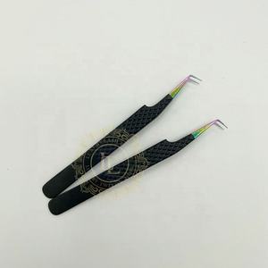 แหนบหนีบขนตาสีรุ้ง90องศาด้ามเพชรทนทานคุณภาพระดับพรีเมียมฉลากส่วนตัวทำจากสเตนเลสสีดำ - Product Image 3