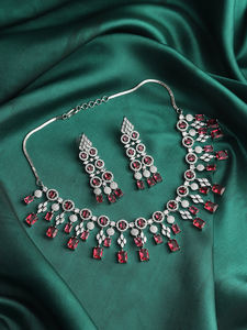 Designer Pearl AD <b>Necklace</b> <b>Set</b> <b>for</b> <b>Women</b> With Beautiful Earrings and Adjustable Chain <b>Necklace</b> at Best Prices - Product Image 4