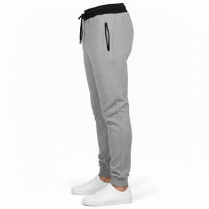 Pantalons de jogging décontractés pour homme, légers, de qualité supérieure, coupe ajustée, en toile délavée gris foncé mélangé, poches zippées, ceinture contrastée noire - Product Image 5